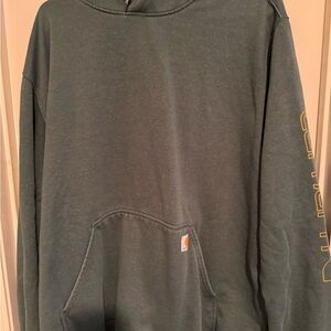 Carhartt Olive Men's Hoodie with Yellow Sleeve Logo